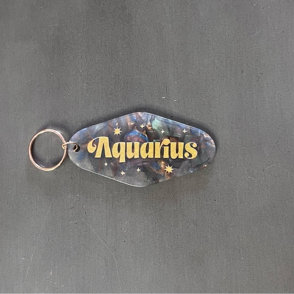 Aquarius Gray Gold Star Glitter Astrological Zodiac Sign Jan 20 Feb 18 Keychain - Picture 1 of 4
